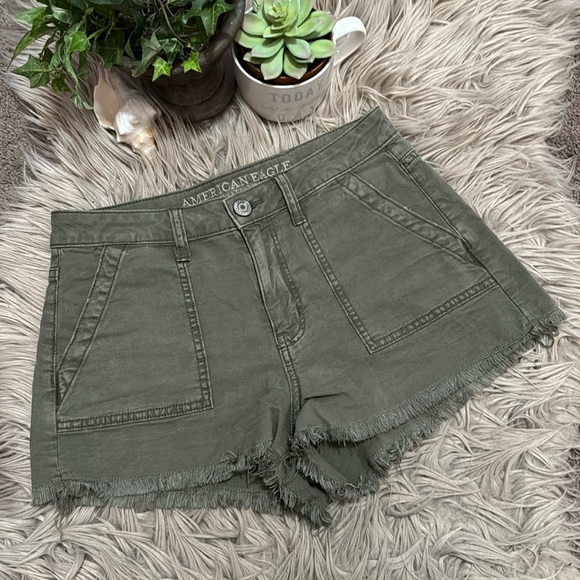 AE Hi Rise Festival-Stretch-Sz 4-Olive Green-Raw Hem - Picture 3 of 11